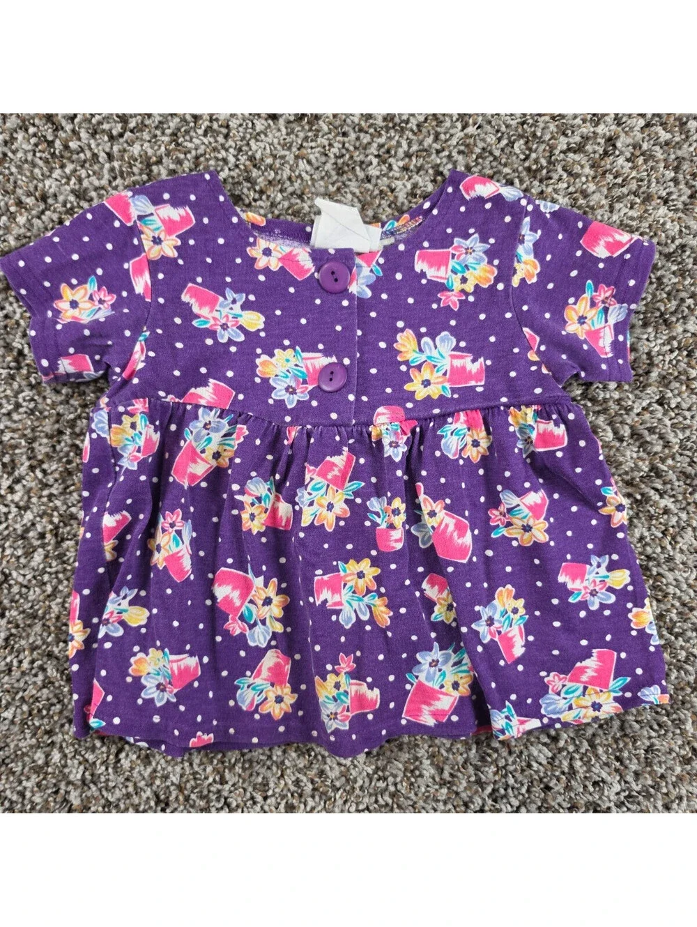Vtg 1990s Girls Sz 3T Short Sleeve Loose Fit T Shirt Bright Purple Floral